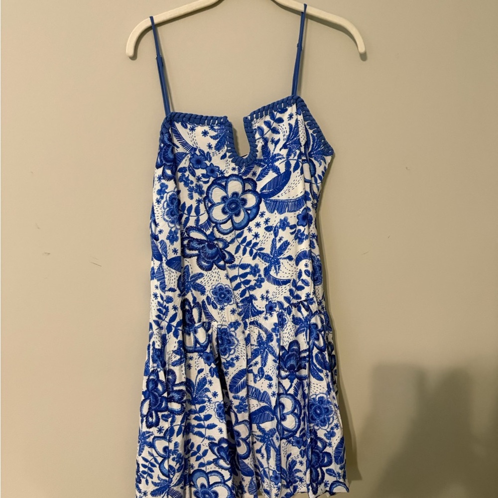 TCEC Blue & White Floral Spaghetti-Strap Mini Dress